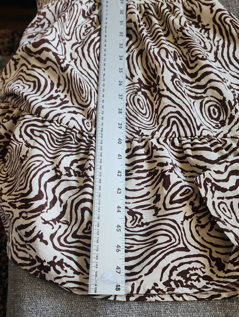 Moon River Brown Abstract Woodgrain Print Midi Dress Puff Sleeve Cottagecore Boh - Picture 11 of 11